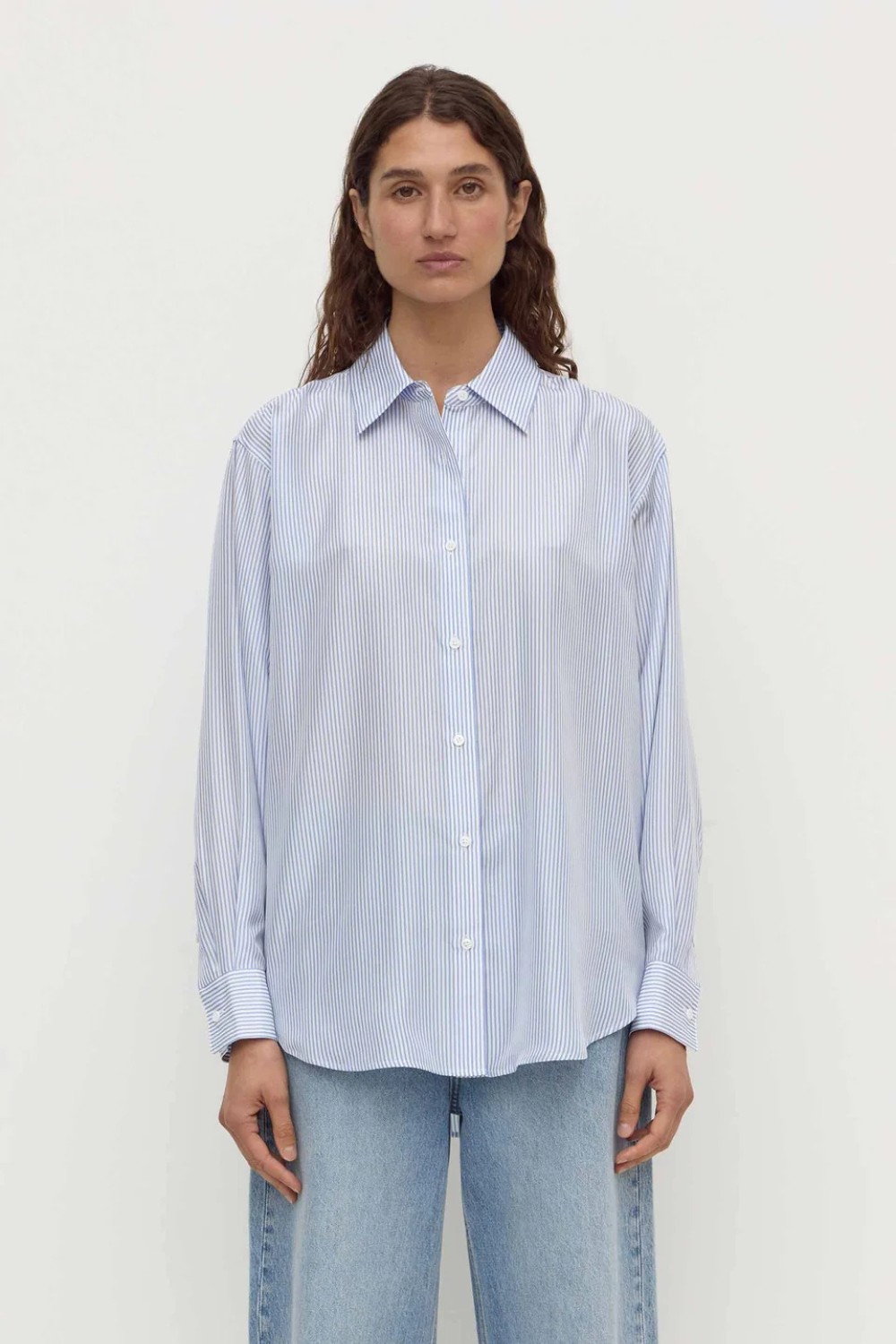 Spencer Stripe Silk Shirt | Blue/White Stripe