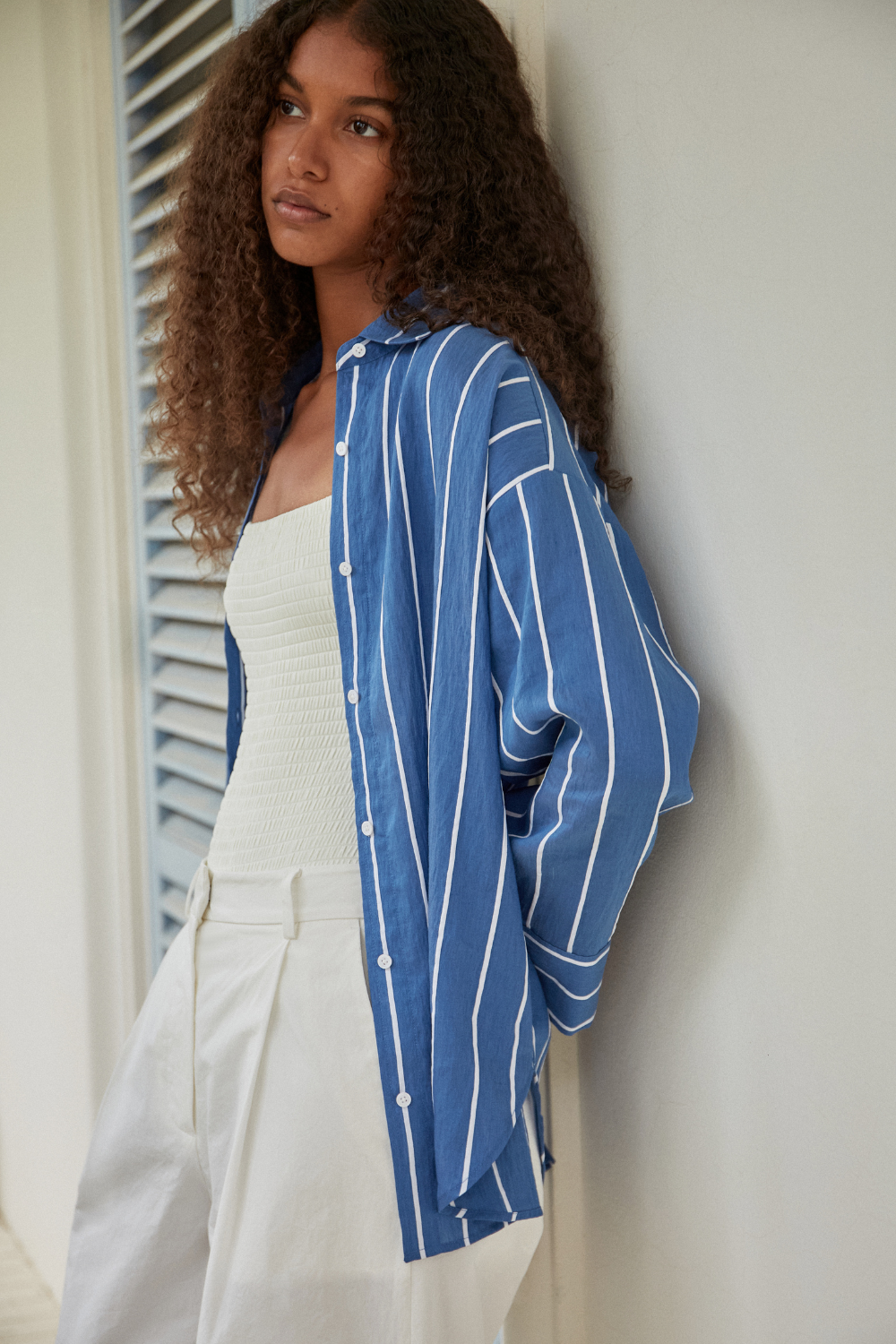 Ayla Stripe Long Sleeve Shirt | Royal/White