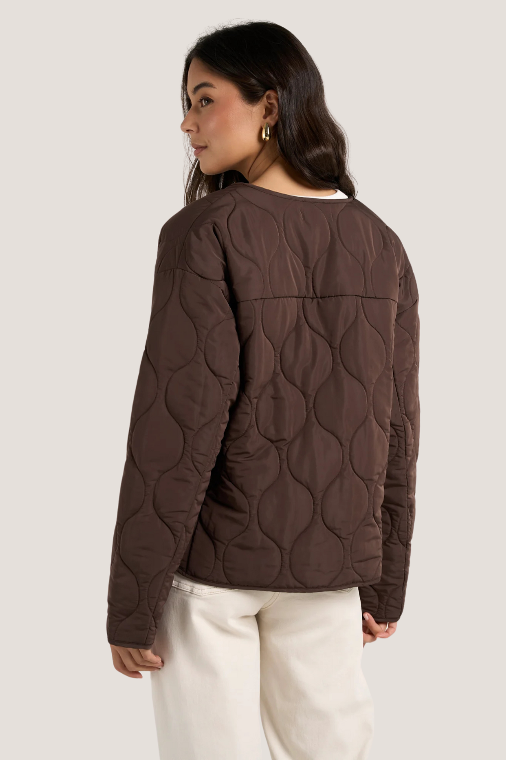 Apex Chocolate Collarless Puffer Jacket