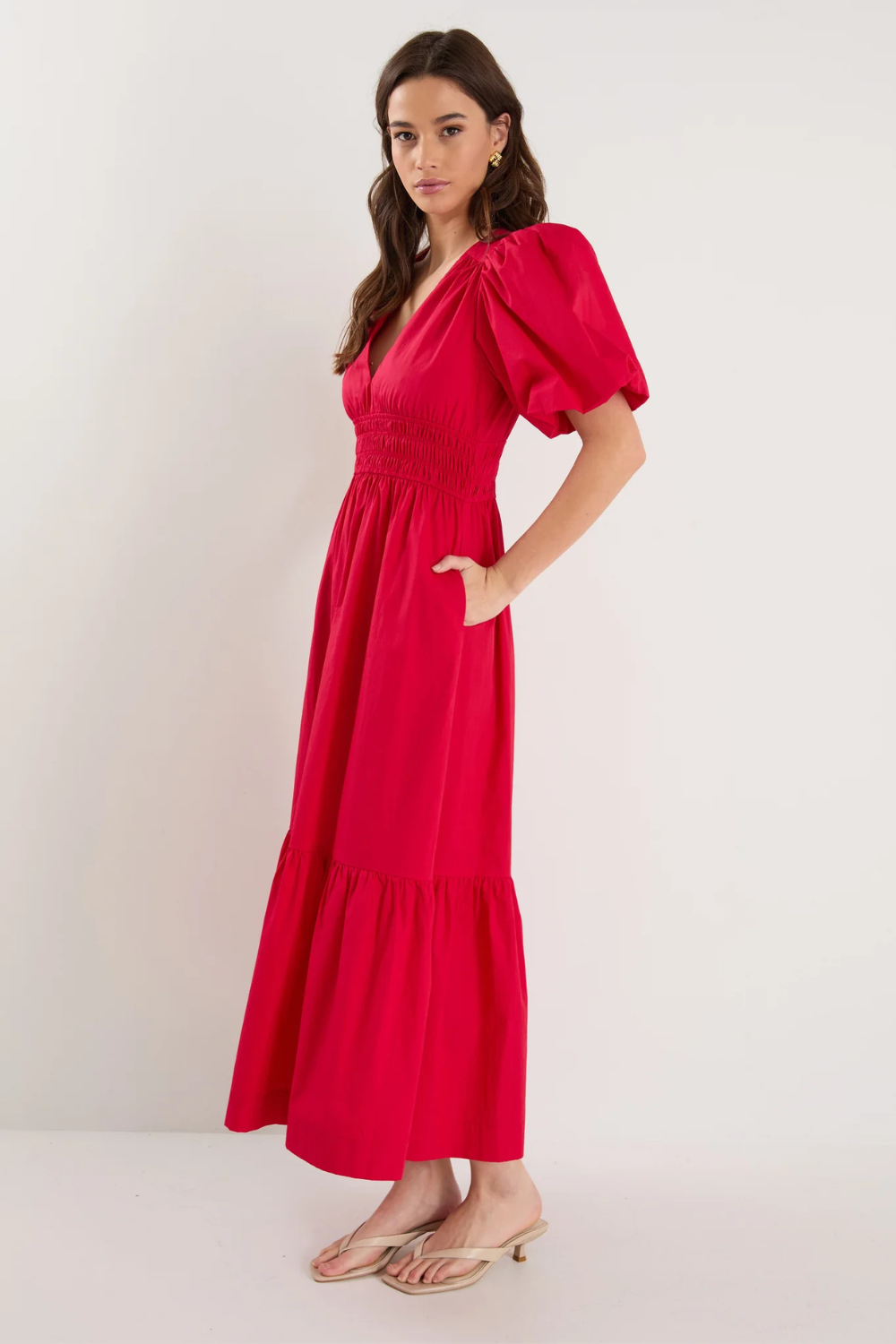 Circa Cherry SS Deep V Midi Dress