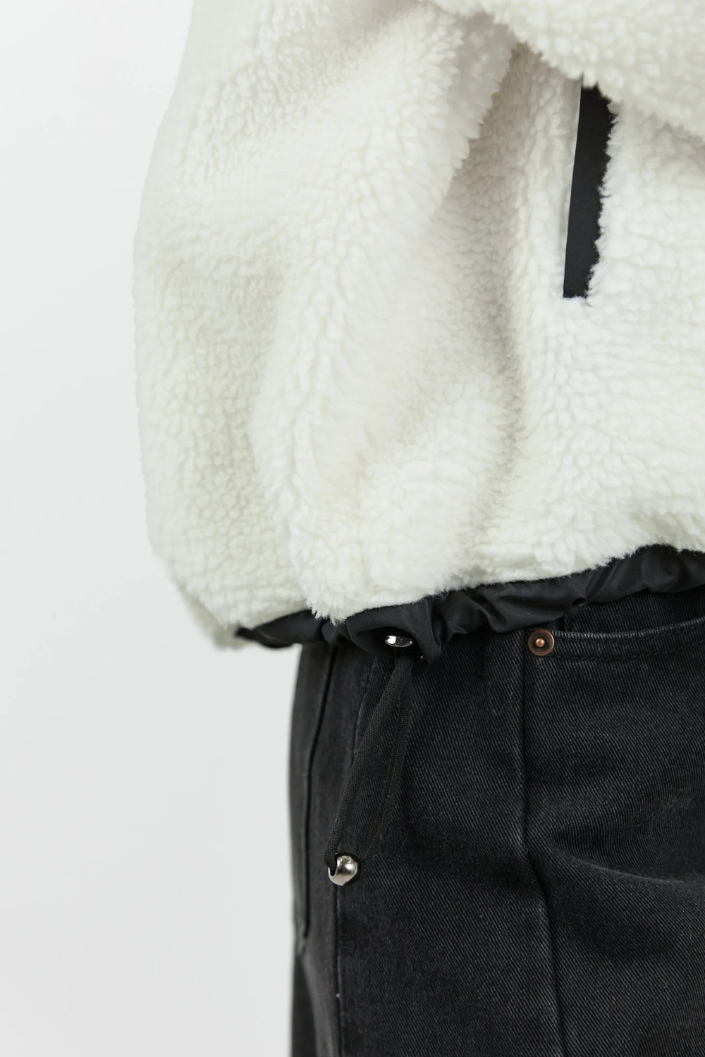 Untold Cream Contrast Detail Quarter Zip Sherpa Sweatshirt