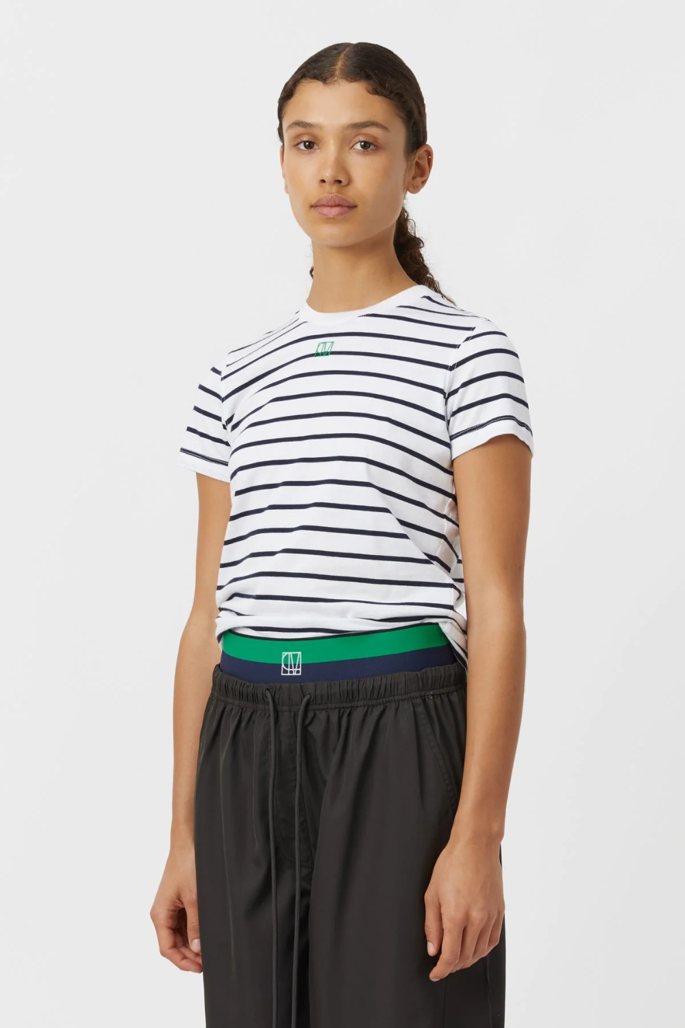 Sora Tee | White/Navy Stripe