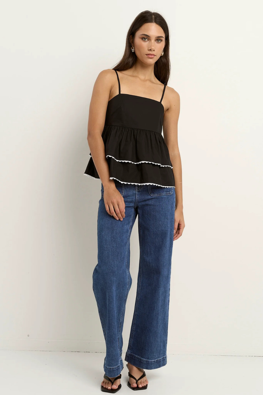Admire Black White Trim Strappy Babydoll Cami