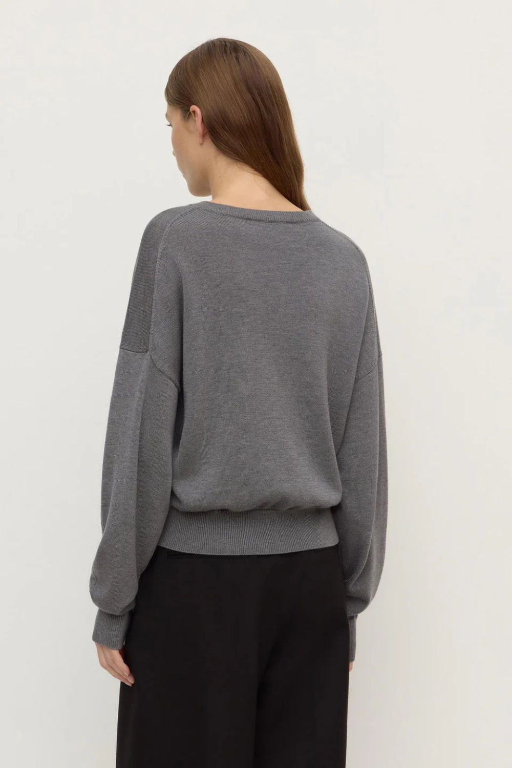 Mira V Neck Sweater | Dark Grey Marle