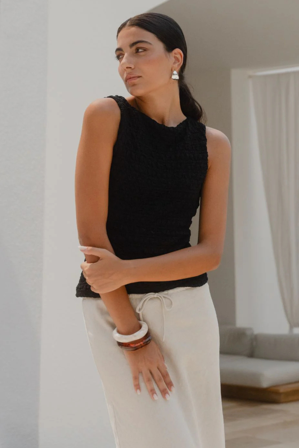Untamed Black Lace Sleeveless Boatneck Top