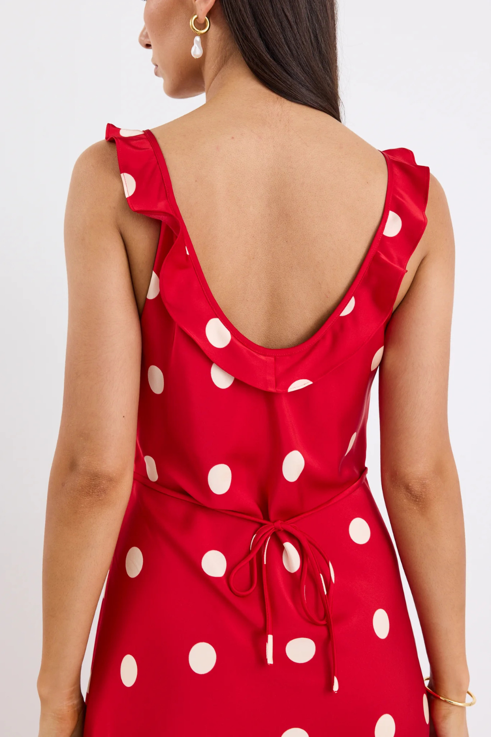 Delightful Cherry Polka Dot Satin Bias Slip Maxi Dress