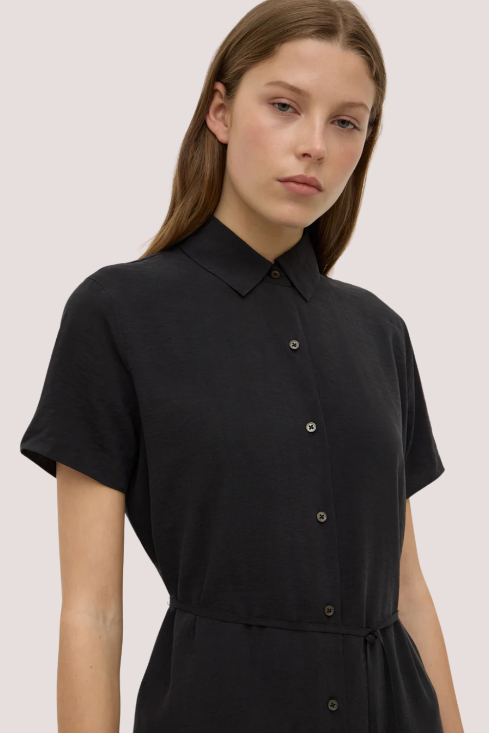 Heather Silk Blend Shirt Dress | Black