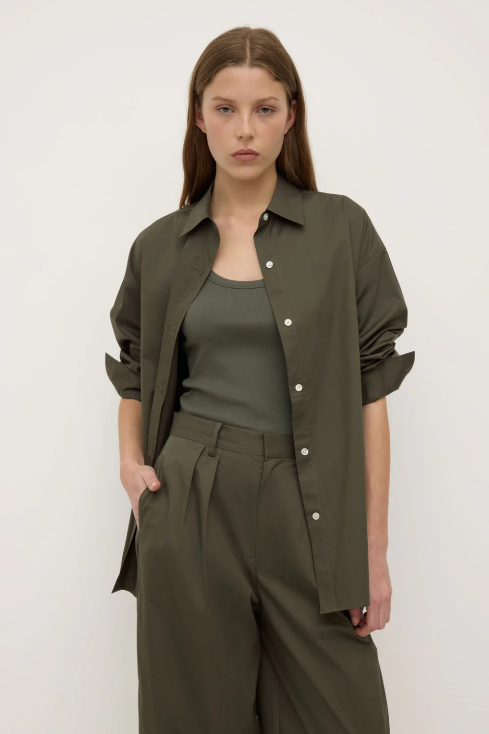 Marigold Poplin Long Sleeve Shirt | Moss