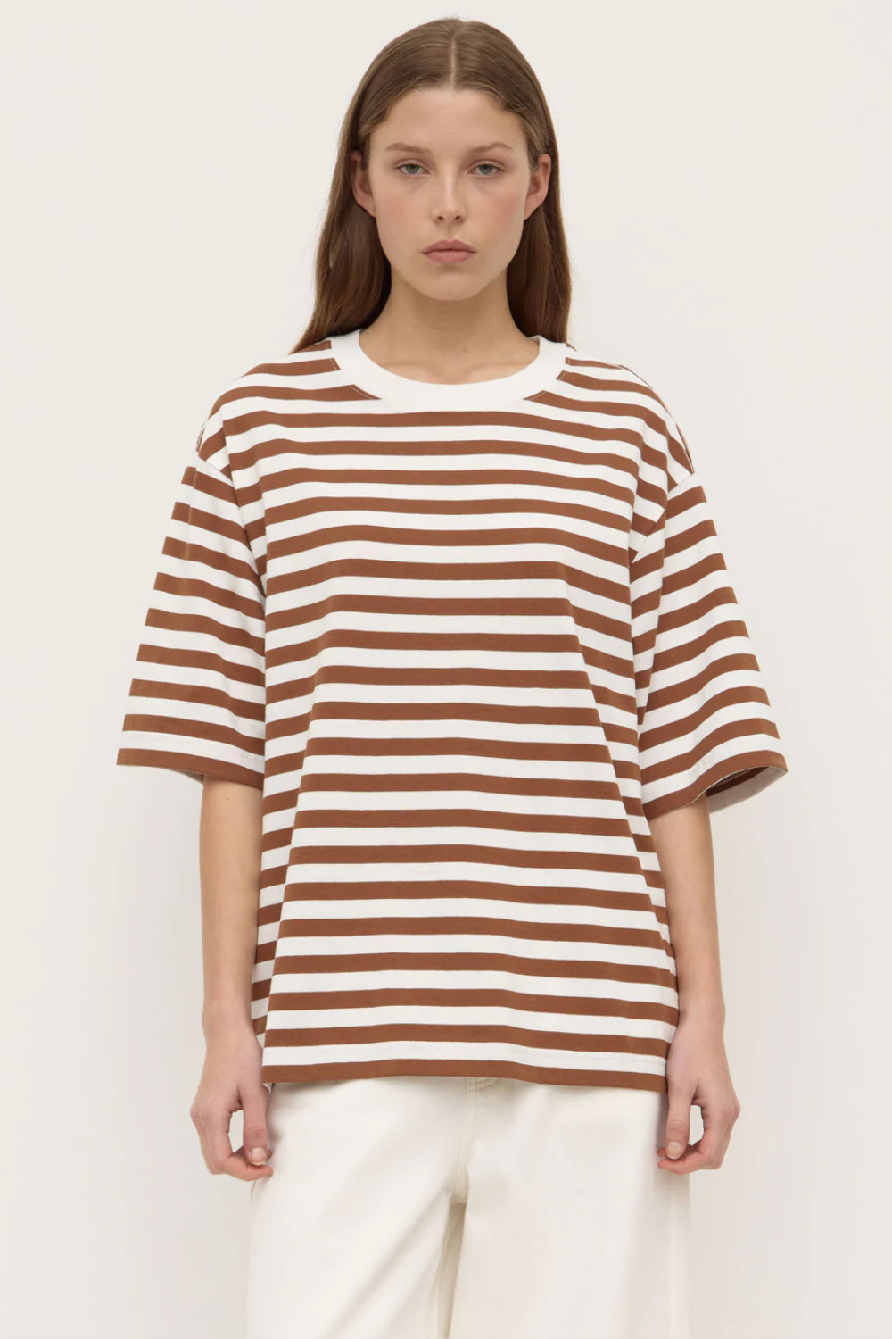 Monte Stripe Cotton Short Sleeve Tee | Earth/Antique White