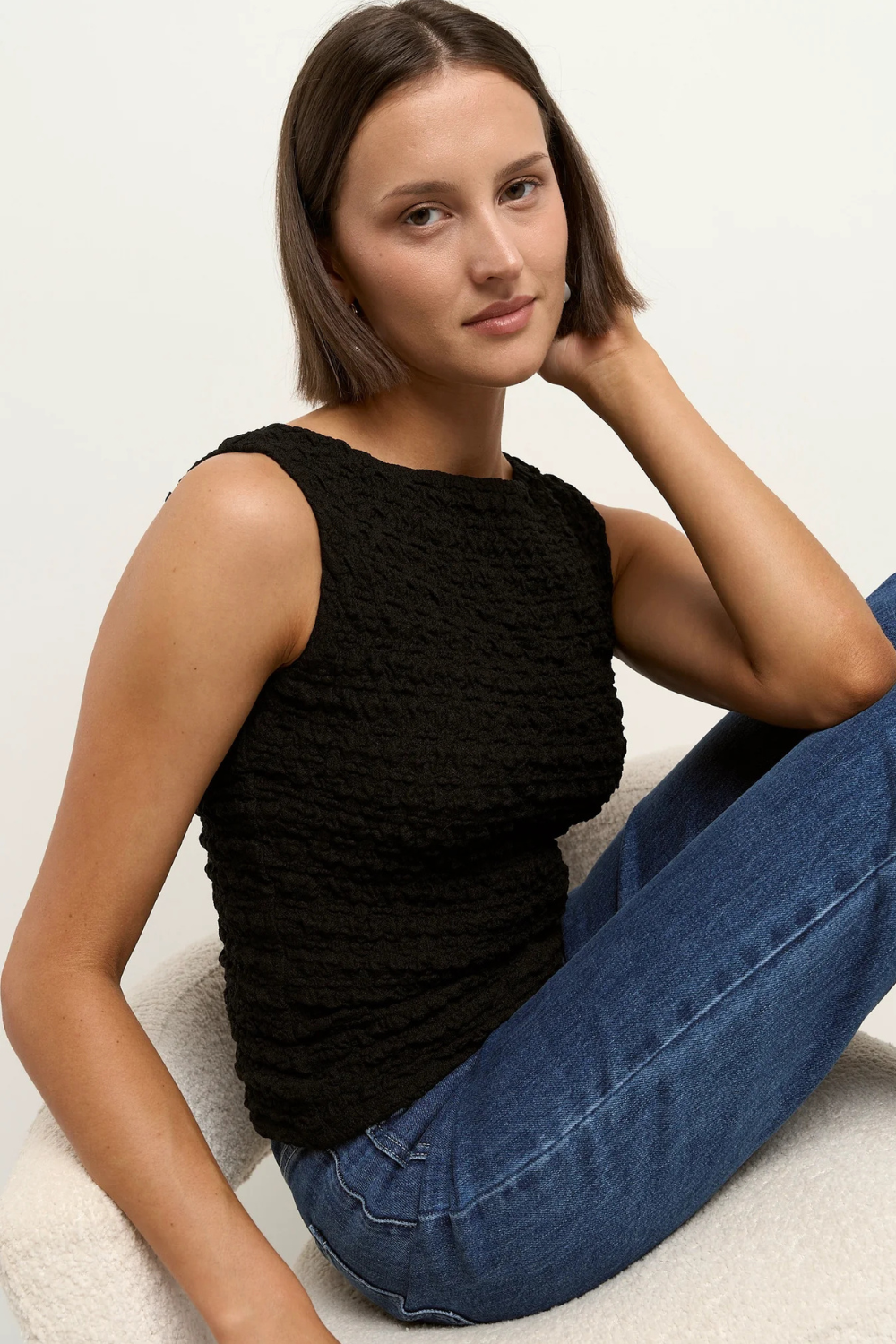 Untamed Black Lace Sleeveless Boatneck Top