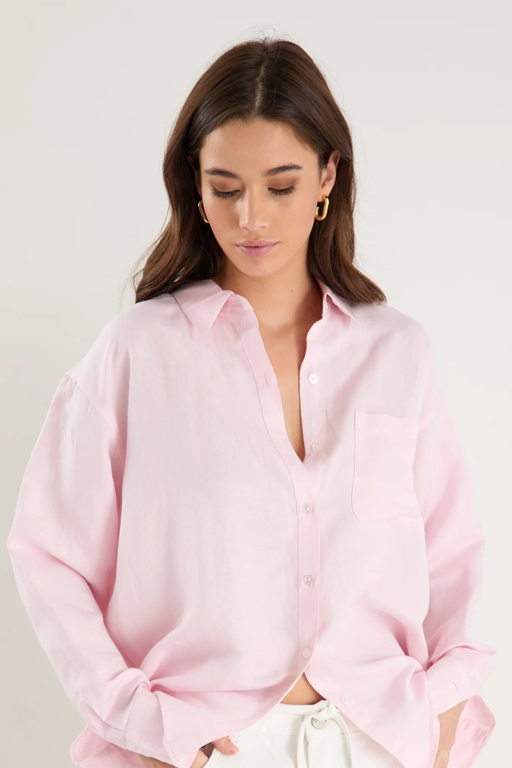 Exalted Pale Pink Linen Viscose Oversized Shirt