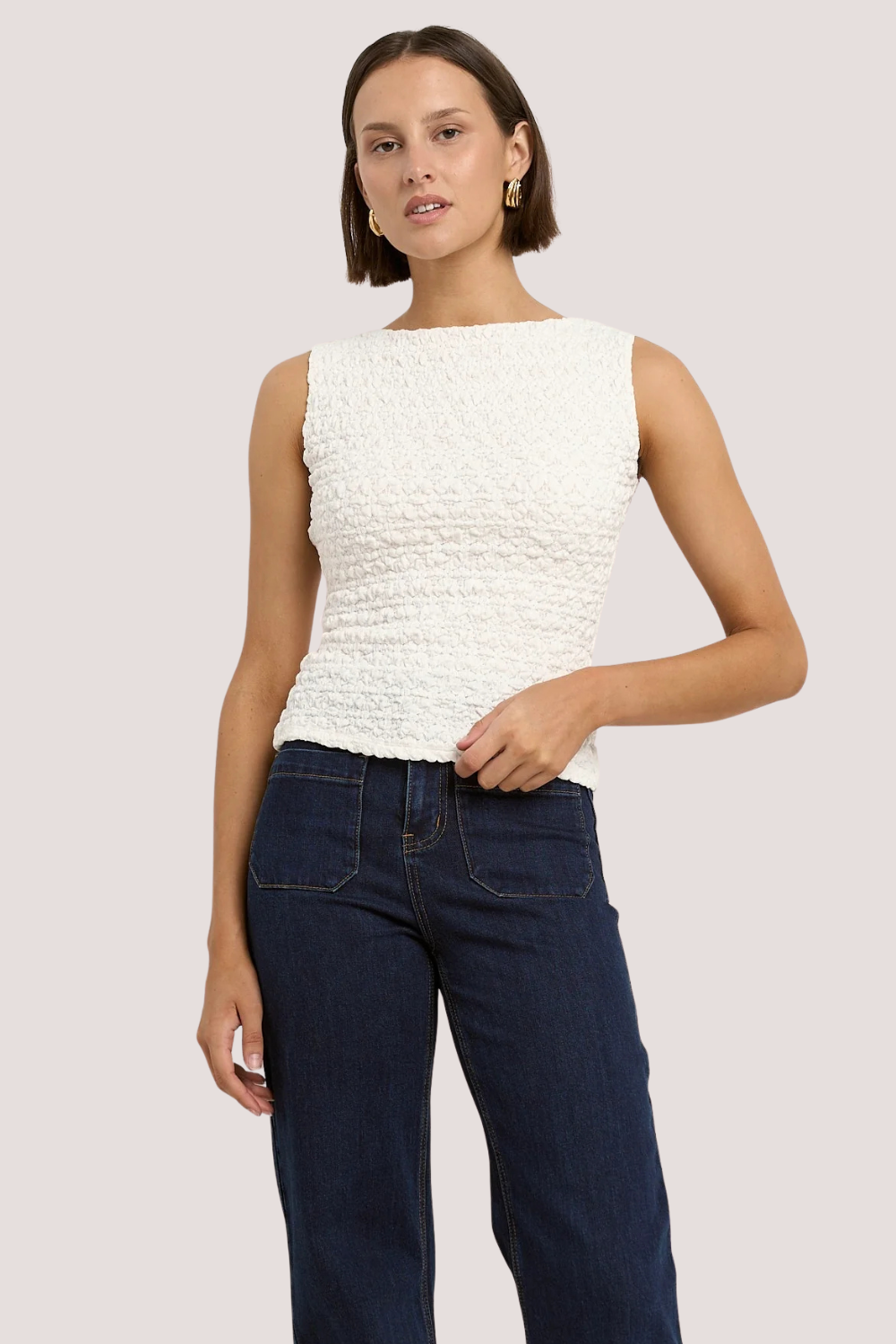 Untamed Ivory Lace Sleeveless Boatneck Top