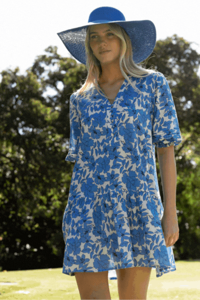 Fleur Smock Dress | Blue/Stone