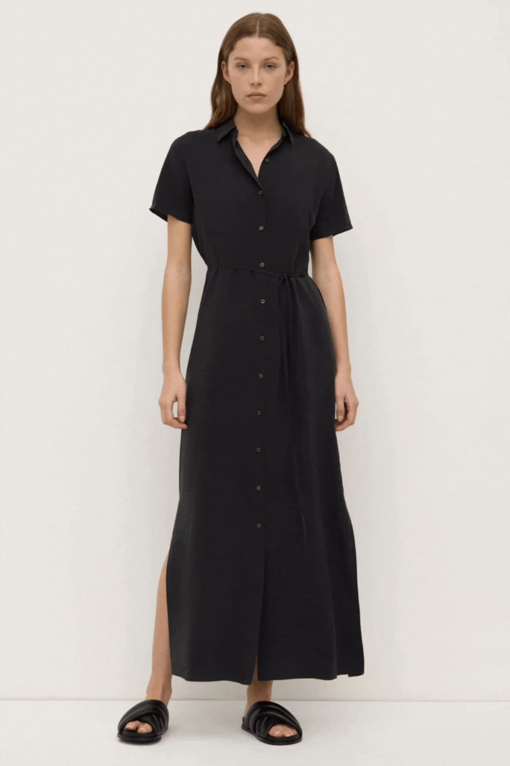 Heather Silk Blend Shirt Dress | Black