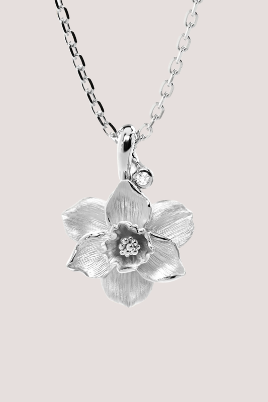 Sterling Silver Narcissus December Birth Flower Necklace