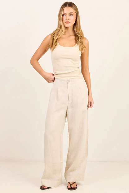 Curator Natural Linen Pleat Front Wide Leg Pants