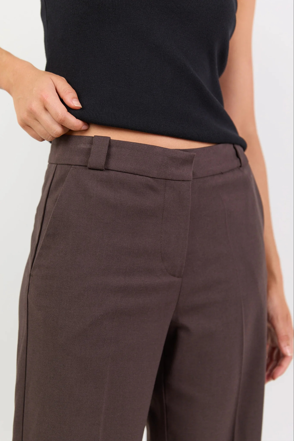Jaunty Dark Chocolate Slant Pocket Wide Leg Pants