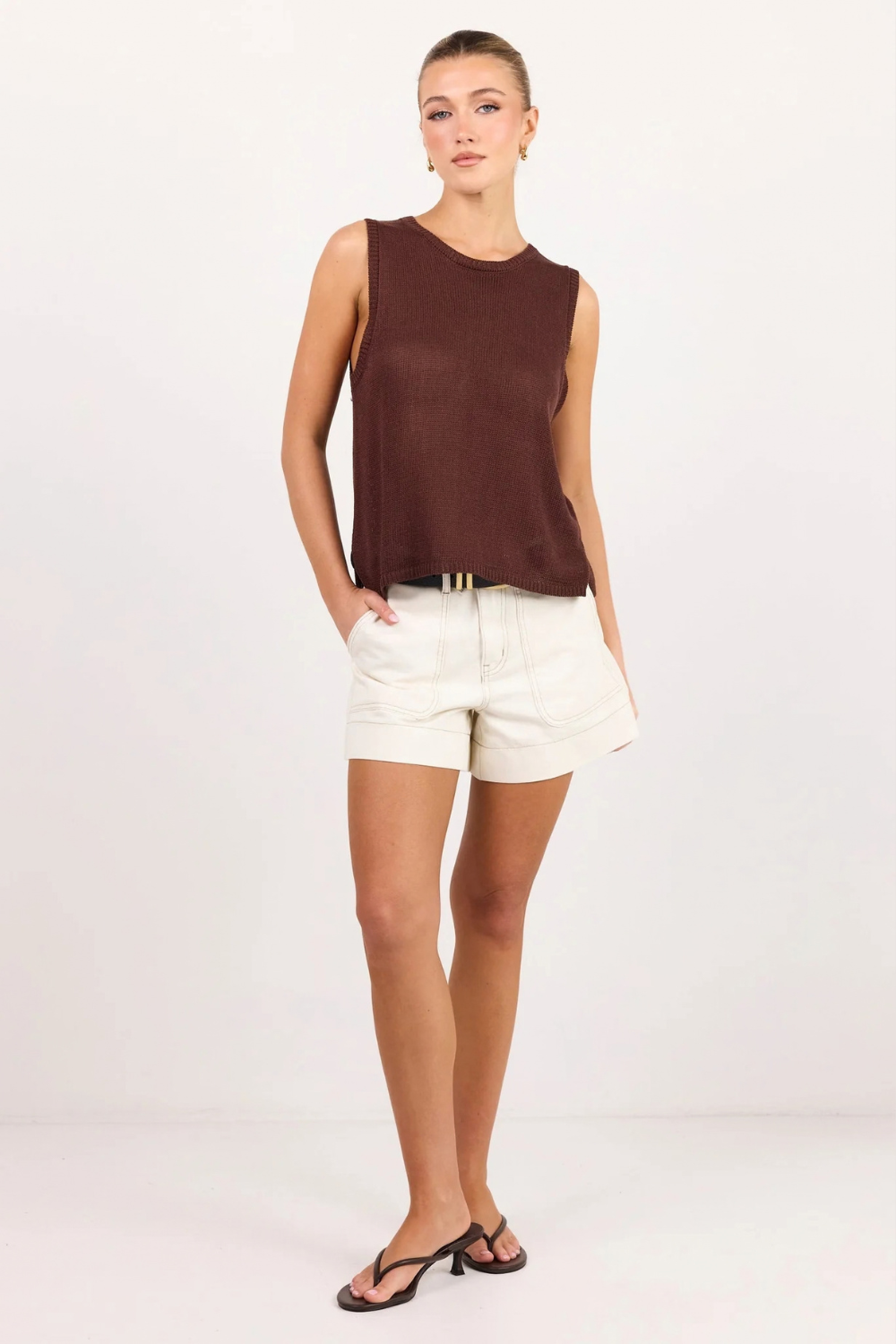 Salute Chocolate Relaxed Sleeveless Knit Tank Top