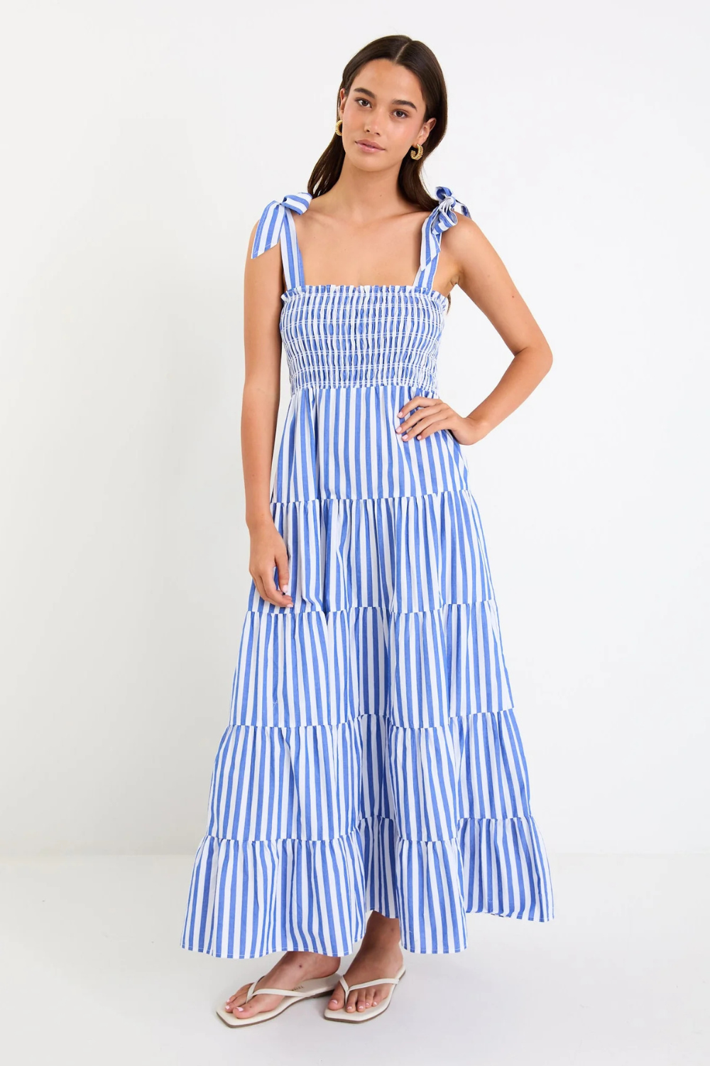 Isabella Bright Blue Stripe Strappy Tiered Maxi Dress