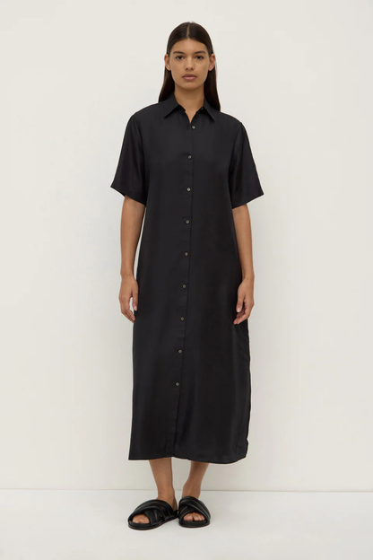 Amelie Silk Shirt Dress | Black