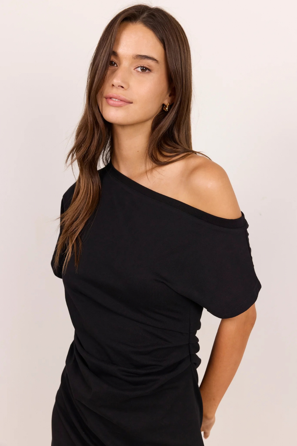Chatter Black Ruched Mini Tee Shirt Dress