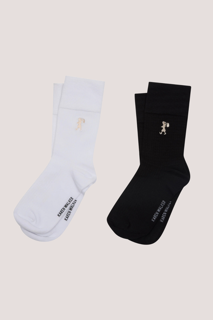 Runaway Embroidered Socks 2 Pack | Black/White