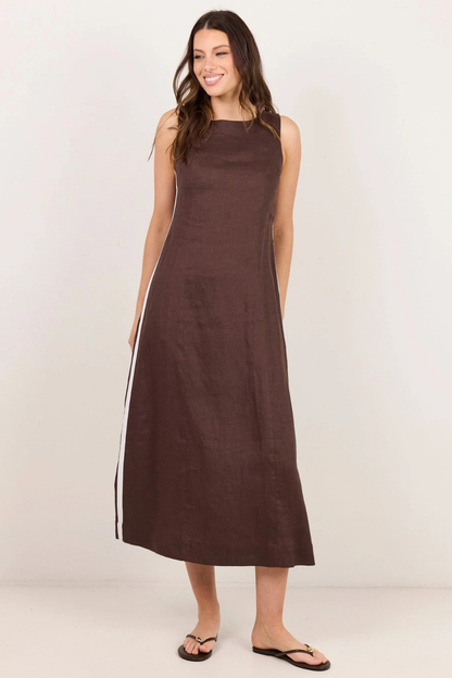 Future Dark Chocolate Linen Sleeveless Midi Dress