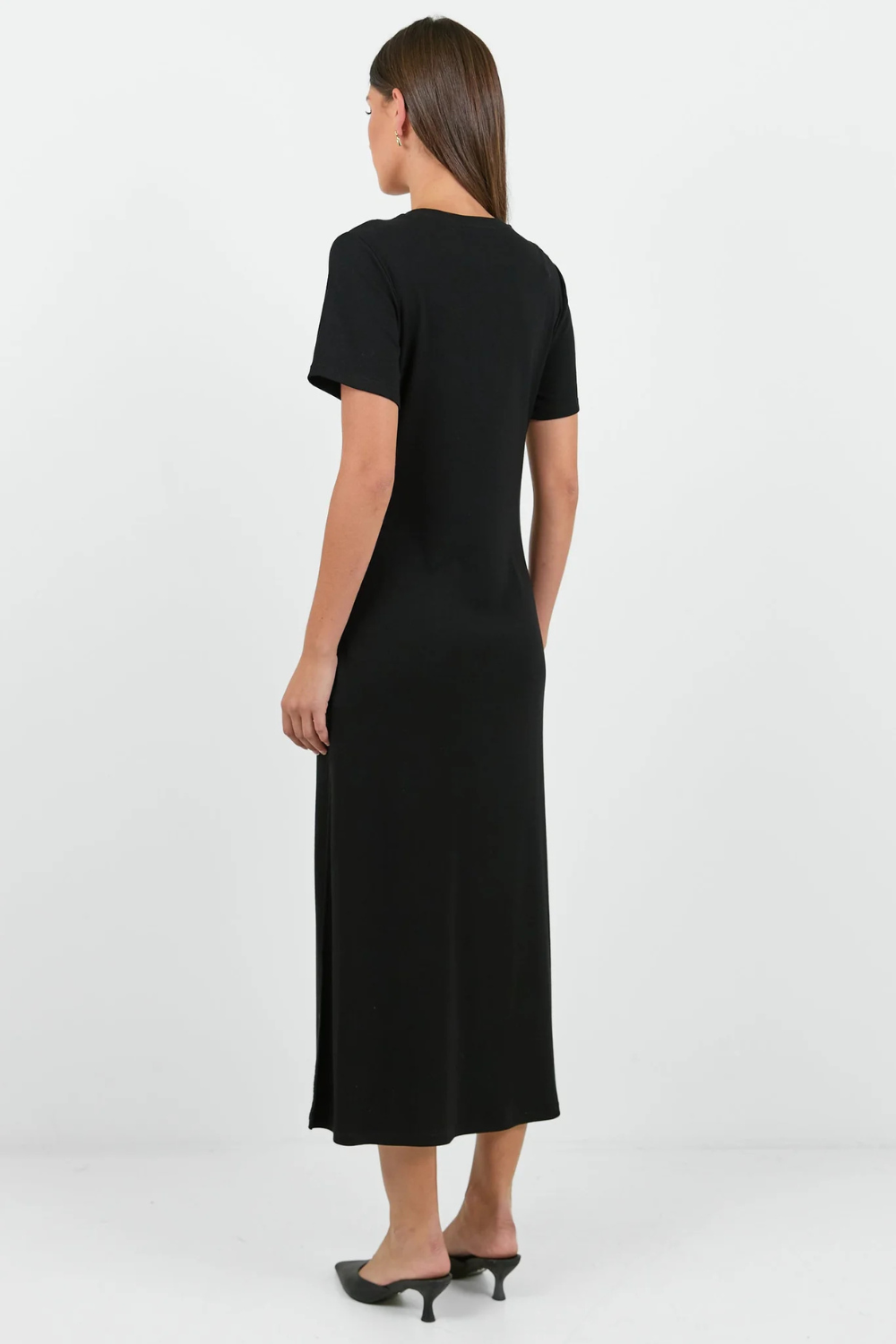 Anchor Black Waist Buckle Short Sleeve Knit Maxi Dress