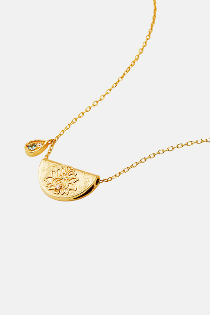 18k Gold Vermeil Lotus Birthstone Necklace - March - Aquamarine