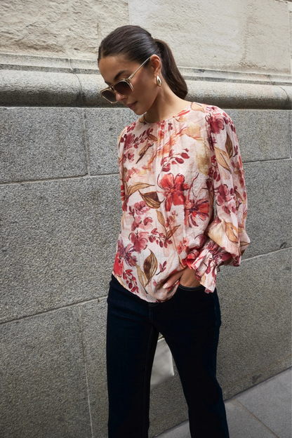 Endless Blush Floral Blouson Sleeve LS Top