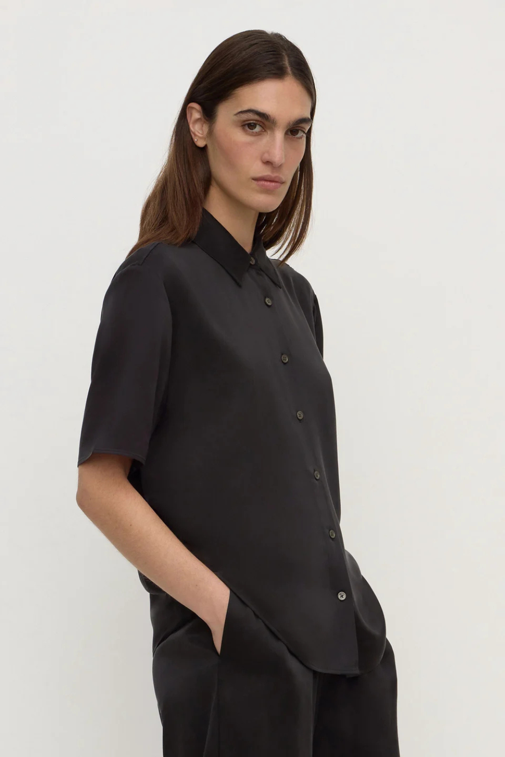 Pippa Silk Short Sleeve Shirt | Black