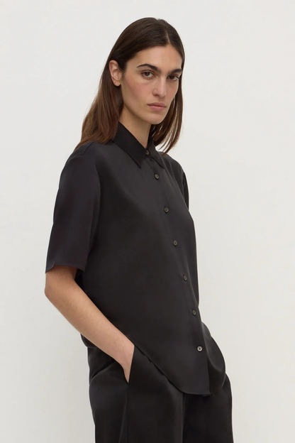 Pippa Silk Short Sleeve Shirt | Black