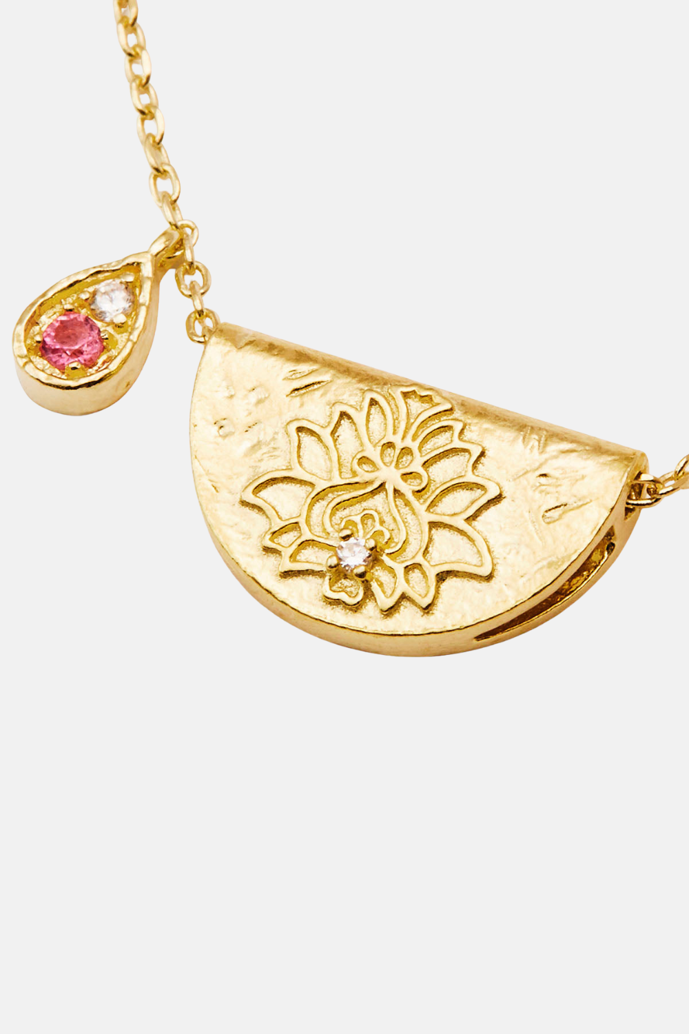 18k Gold Vermeil Lotus Birthstone Necklace - October - Pink Tourmaline