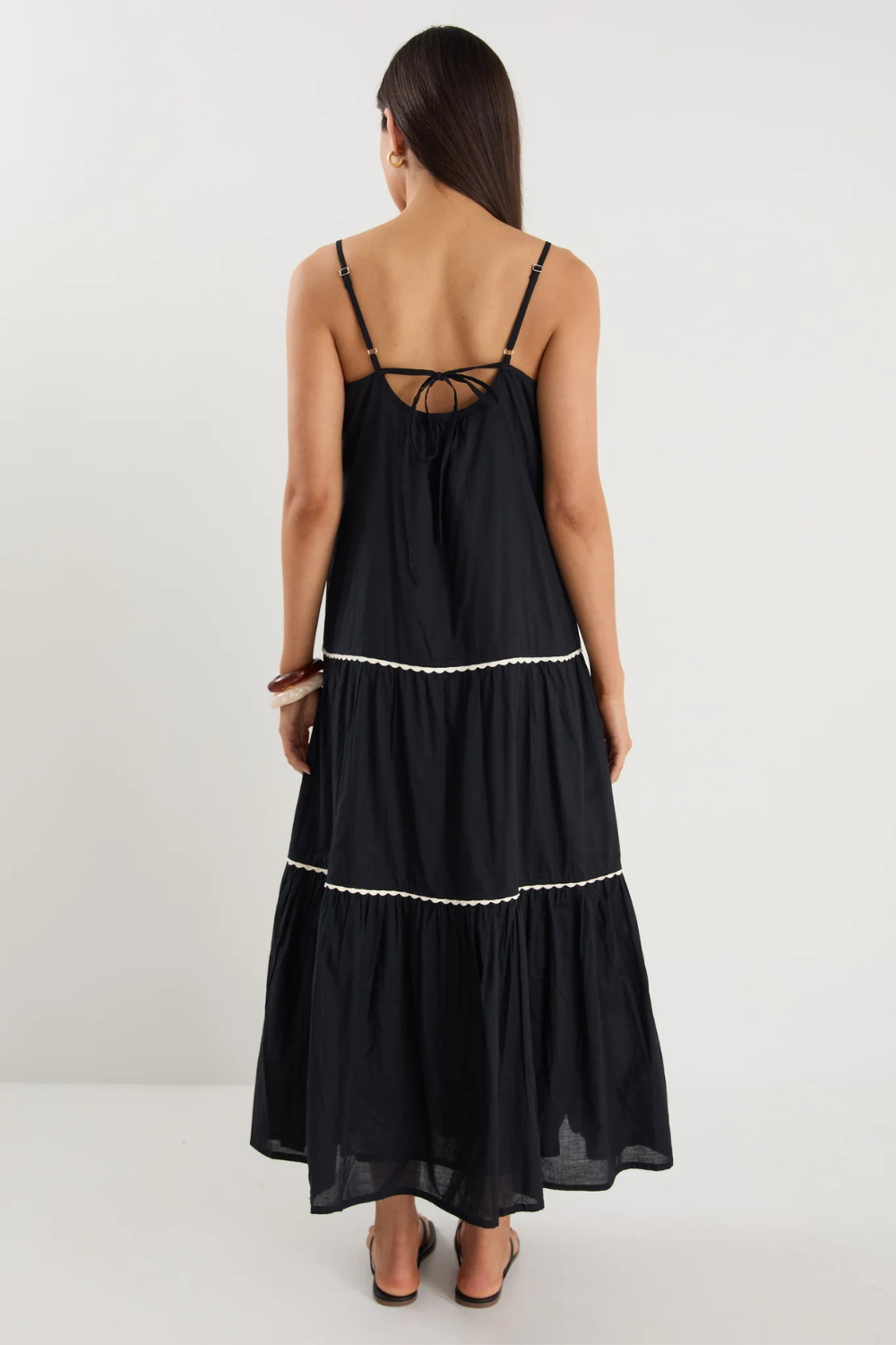 Lately Black Strappy Tiered Maxi Dress