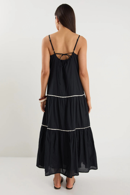 Lately Black Strappy Tiered Maxi Dress