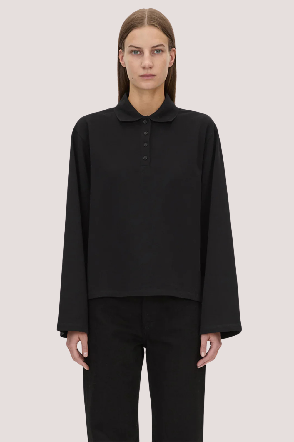 Moreno Long Sleeve Polo Top | Black
