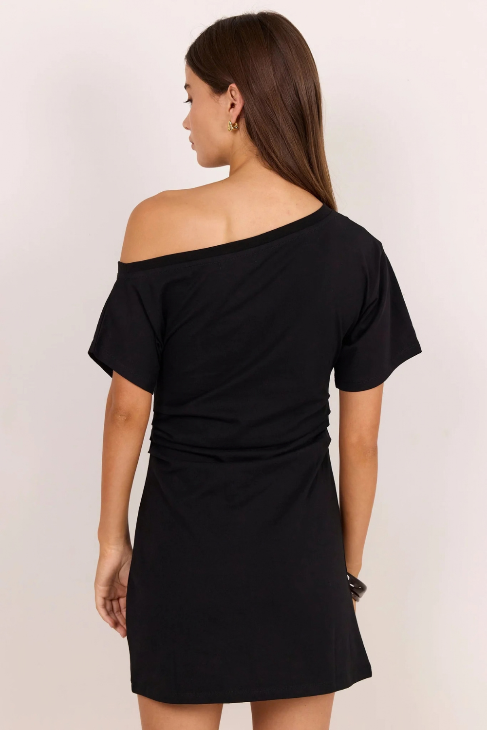 Chatter Black Ruched Mini Tee Shirt Dress