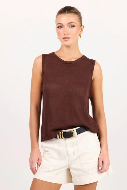 Salute Chocolate Relaxed Sleeveless Knit Tank Top