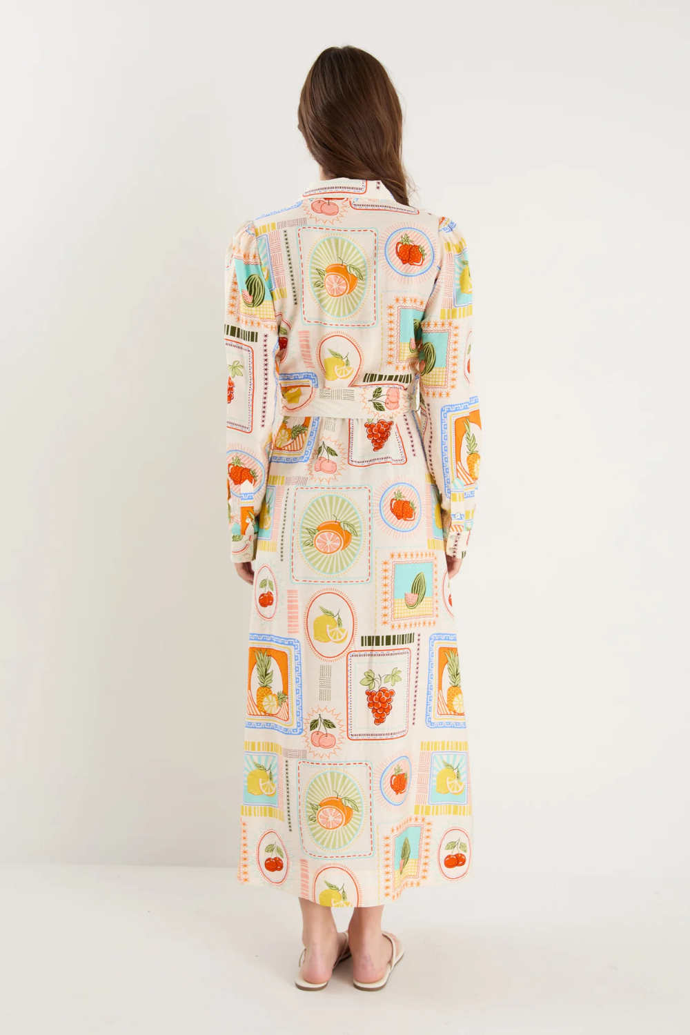Sentiment Tropical Postcard Long Sleeve Maxi Shirt Dress