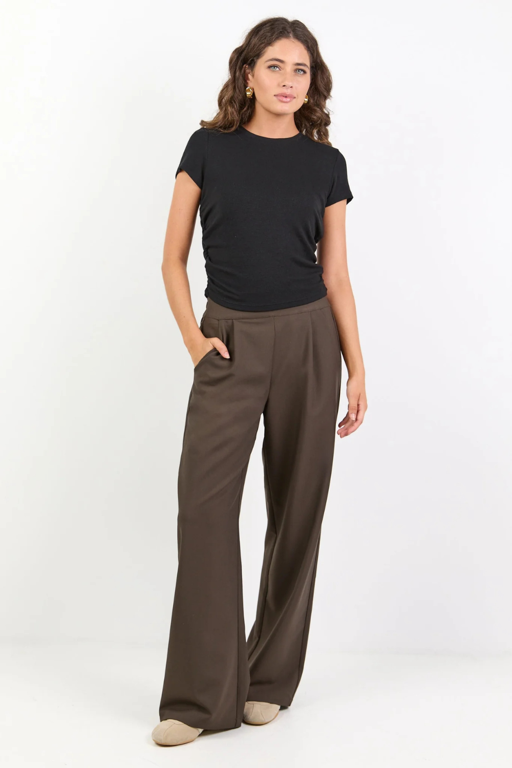 Instinctive Dark Chocolate Wide Leg Elastic Back Pants
