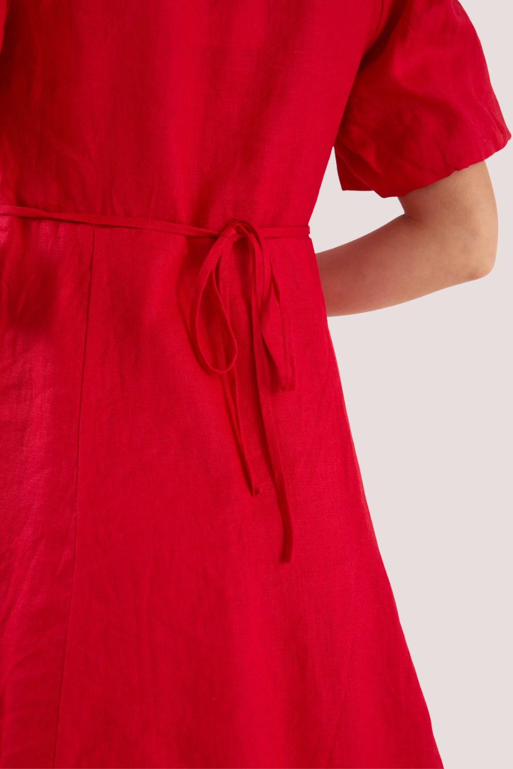 Adelaide Cherry Linen Puff Sleeve Panelled Mini Dress