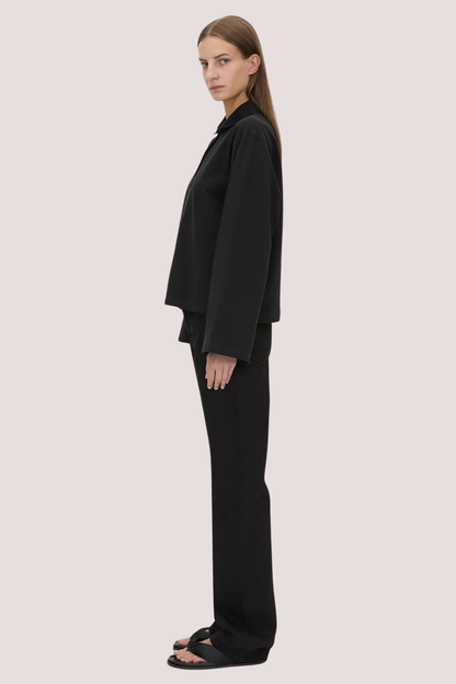 Moreno Long Sleeve Polo Top | Black