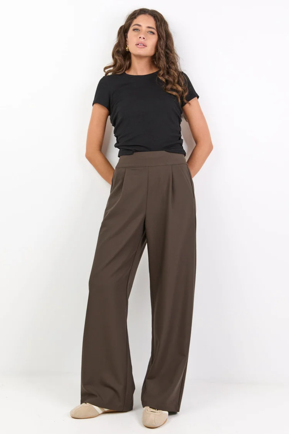 Instinctive Dark Chocolate Wide Leg Elastic Back Pants