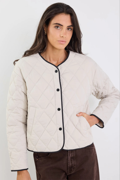 Apex Bone Collarless Quilted Contrast Piping Puffer Jacket