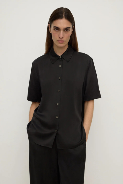 Pippa Silk Short Sleeve Shirt | Black