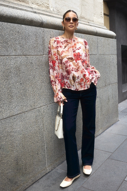 Endless Blush Floral Blouson Sleeve LS Top