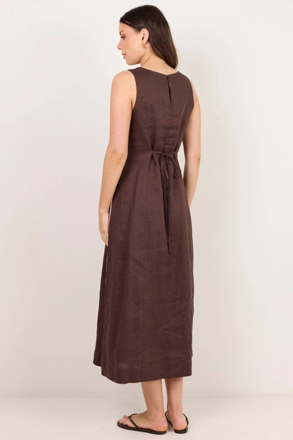 Future Dark Chocolate Linen Sleeveless Midi Dress