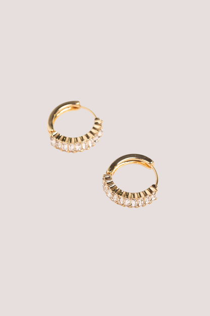 Clear Rectangle Diamante Gold Hoop Earrings
