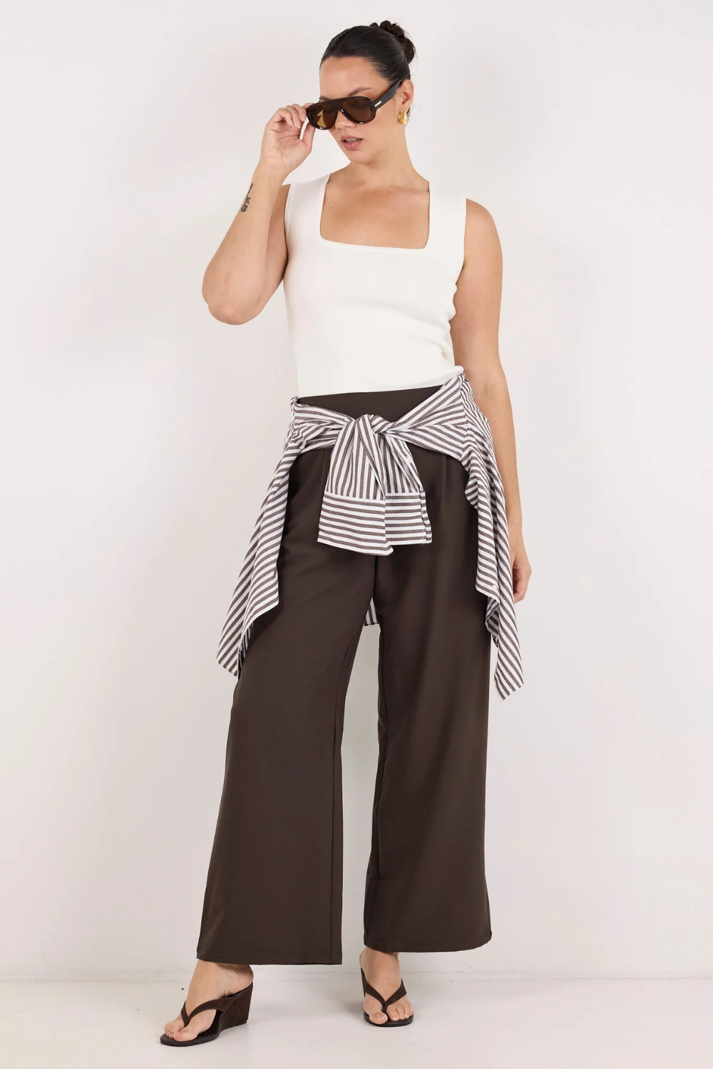 Instinctive Dark Chocolate Wide Leg Elastic Back Pants