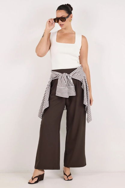 Instinctive Dark Chocolate Wide Leg Elastic Back Pants